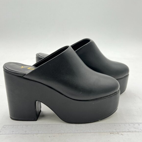 YDN Black Block Heel Mules Y2K 90s Platform Chunky Sandals Closed Toe Shoes - Picture 4 of 8